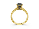 Yellow gold Fancy Black Princess Cut Solitaire Milgrain Engraved Band with Four-Prong Setting_3
