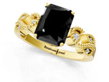 Yellow gold Fancy Black Princess Cut Solitaire Milgrain Leaf Band with Prong Setting_1