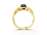 Yellow gold Fancy Black Princess Cut Solitaire Milgrain Leaf Band with Prong Setting_3