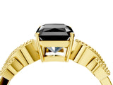 Yellow gold Fancy Black Princess Cut Solitaire Milgrain Leaf Band with Prong Setting_4