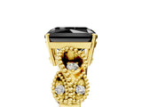 Yellow gold Fancy Black Princess Cut Solitaire Milgrain Leaf Band with Prong Setting_5