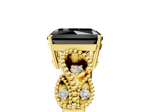 Yellow gold Fancy Black Princess Cut Solitaire Milgrain Leaf Band with Prong Setting_5