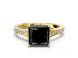 Yellow gold Fancy Black Princess Cut Solitaire Pavé Band with Four-Prong Setting