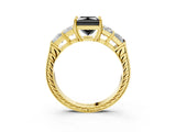 Yellow gold Fancy Black Princess Cut Solitaire Princess Side Stone Engraved Band Prong Setting Ring_3
