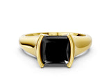 Yellow gold Fancy Black Princess Cut Solitaire Tension Set Diamond Ring with Split Shank Band
