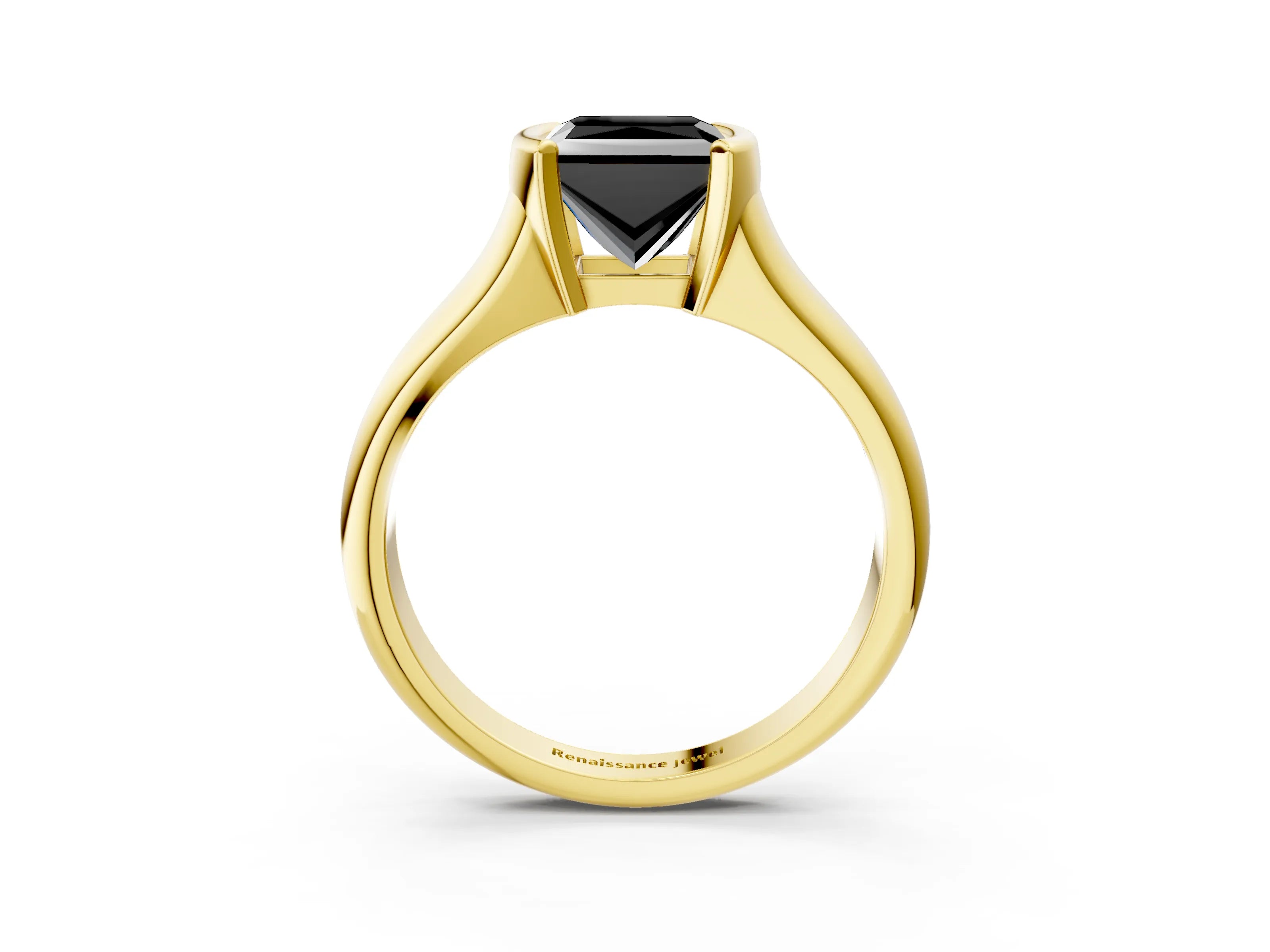 Yellow gold Fancy Black Princess Cut Solitaire Tension Set Diamond Ring with Split Shank Band_3