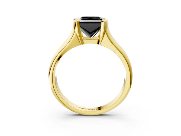 Yellow Gold Princess Cut Tension Style Solitaire Engagement Ring Setting for Black Center