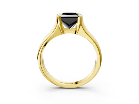 Yellow gold Fancy Black Princess Cut Solitaire Tension Set Diamond Ring with Split Shank Band_3