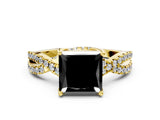 Yellow gold Fancy Black Princess Cut Solitaire Twist Pave Diamond Engagement Ring with Prong Setting