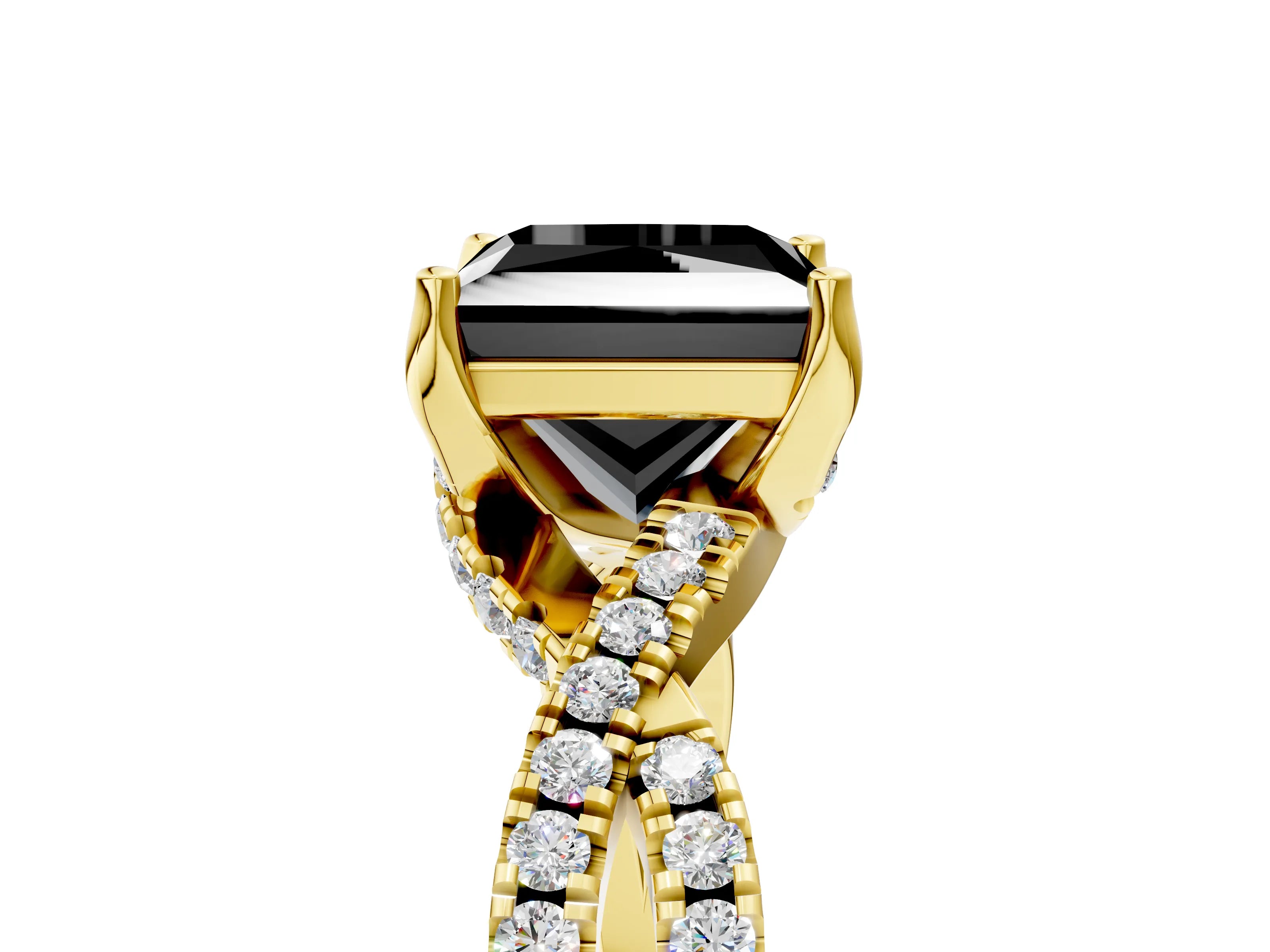 Yellow gold Fancy Black Princess Cut Solitaire Twist Pave Diamond Engagement Ring with Prong Setting_29