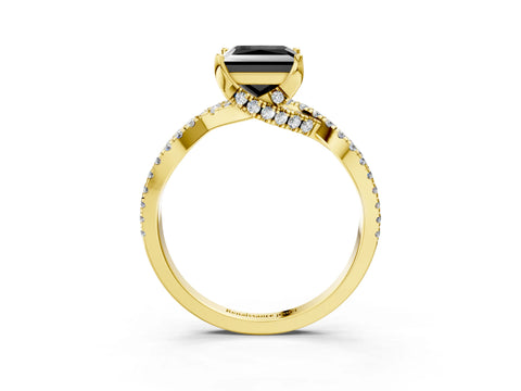 Yellow gold Fancy Black Princess Cut Solitaire Twist Pave Diamond Engagement Ring with Prong Setting_3