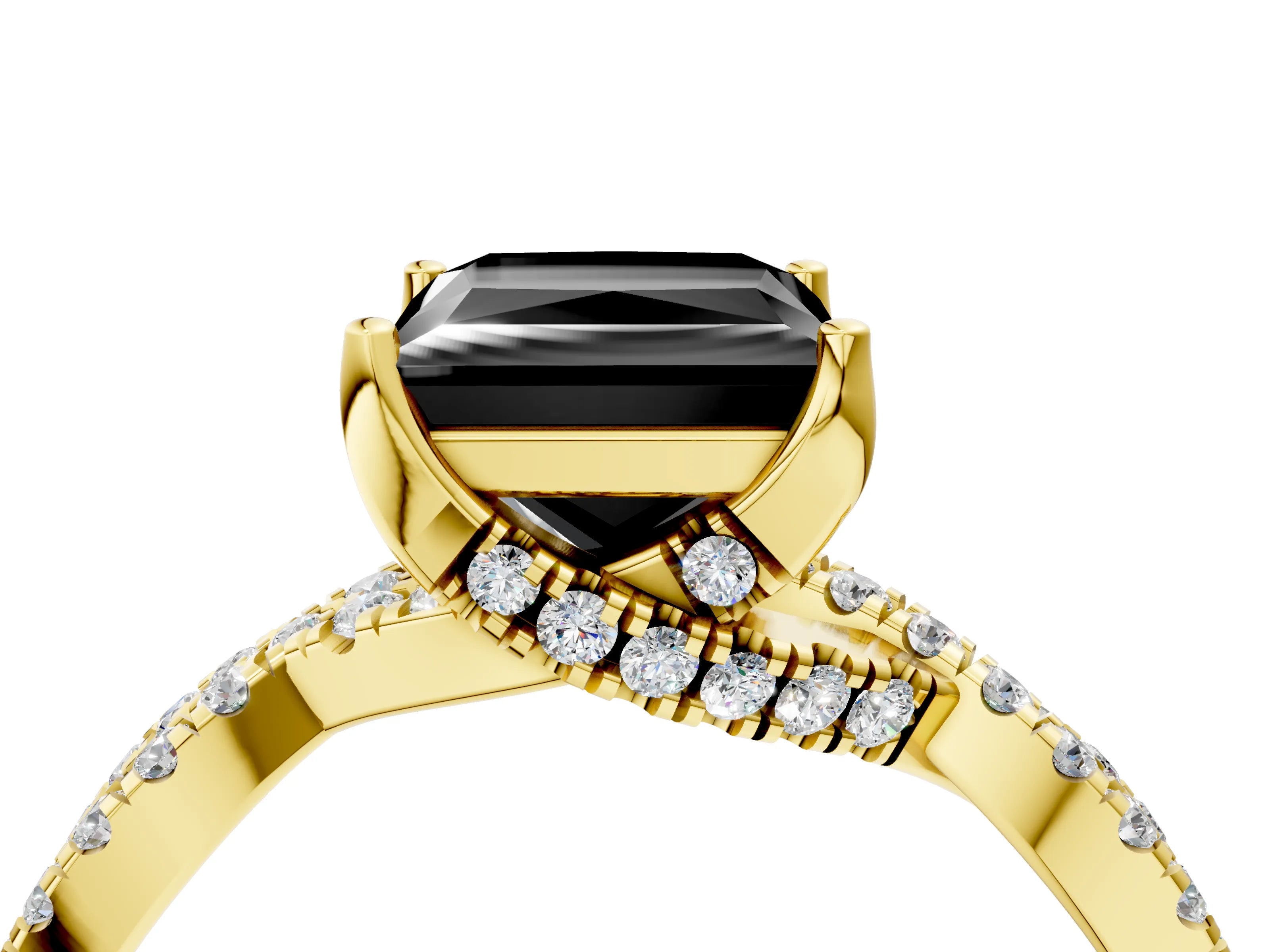 Yellow gold Fancy Black Princess Cut Solitaire Twist Pave Diamond Engagement Ring with Prong Setting_4