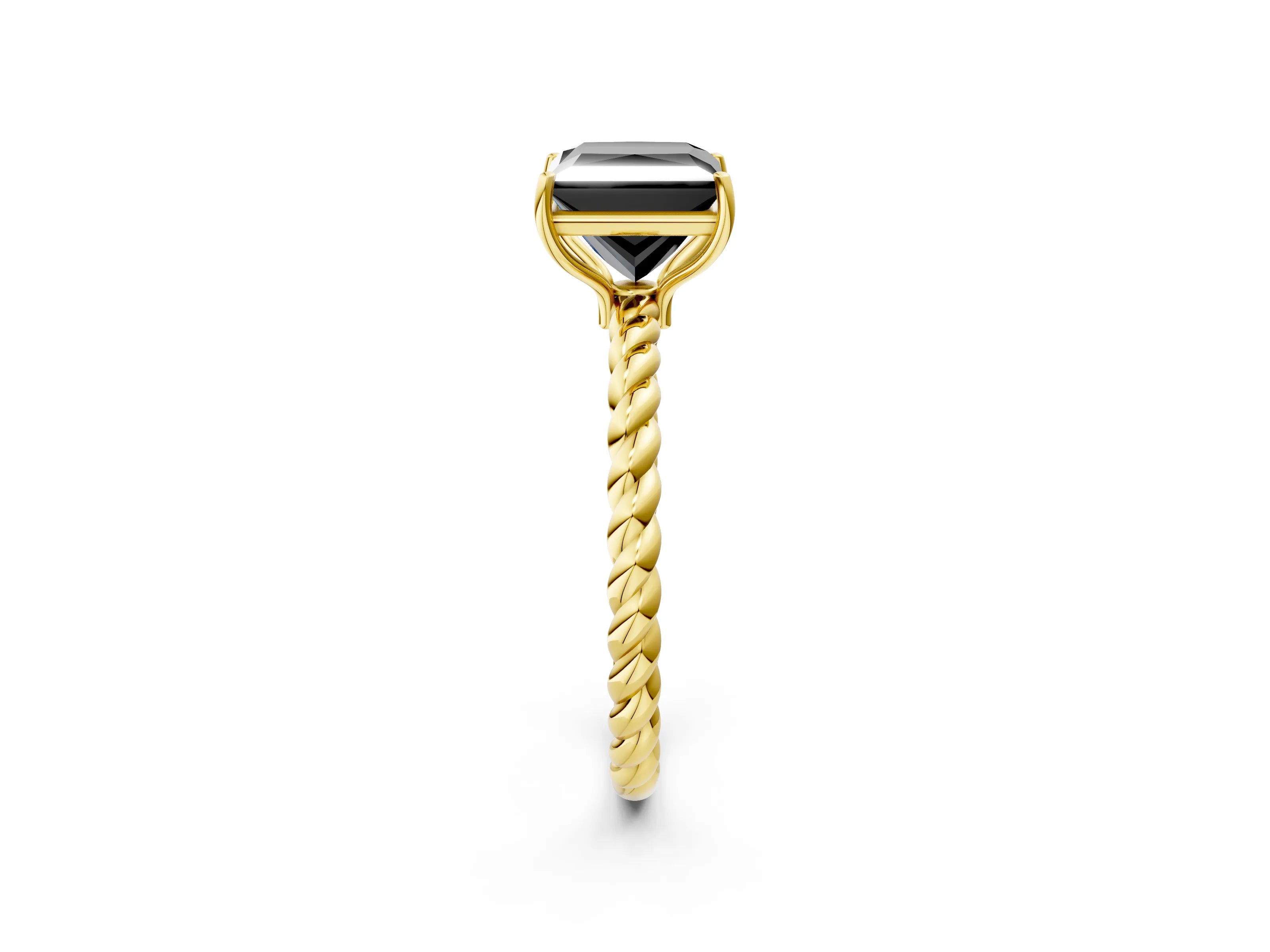 Yellow gold Fancy Black Princess Cut Solitaire Twisted Band 4-Prong Ring_2