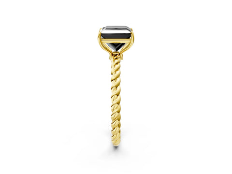 Yellow gold Fancy Black Princess Cut Solitaire Twisted Band 4-Prong Ring_2