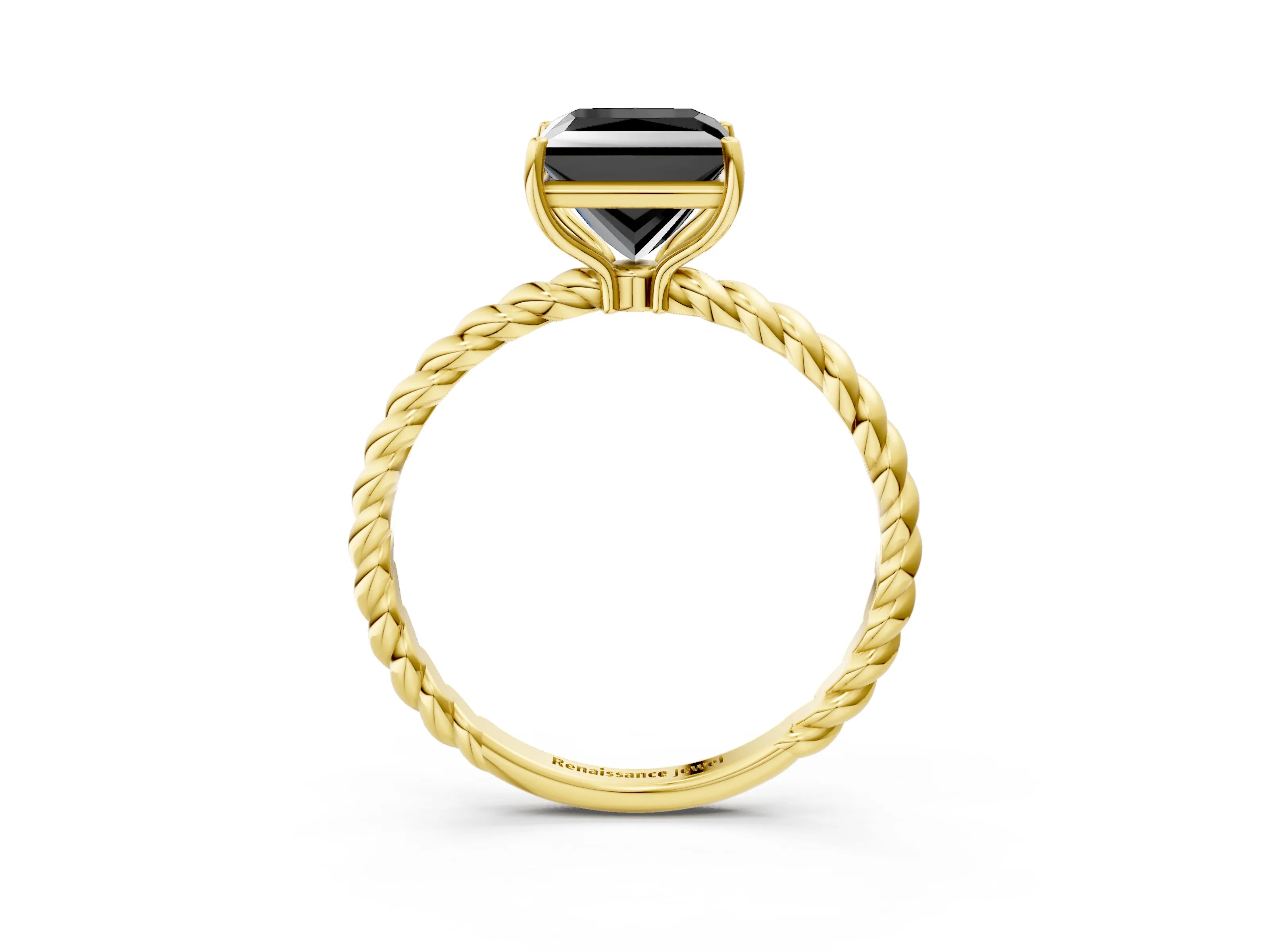 Yellow gold Fancy Black Princess Cut Solitaire Twisted Band 4-Prong Ring_3