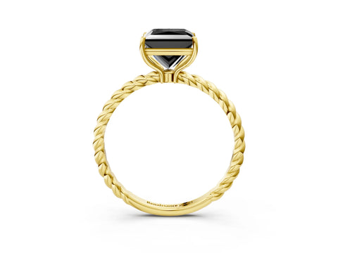 Yellow gold Fancy Black Princess Cut Solitaire Twisted Band 4-Prong Ring_3