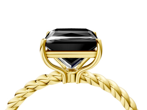 Yellow gold Fancy Black Princess Cut Solitaire Twisted Band 4-Prong Ring_4