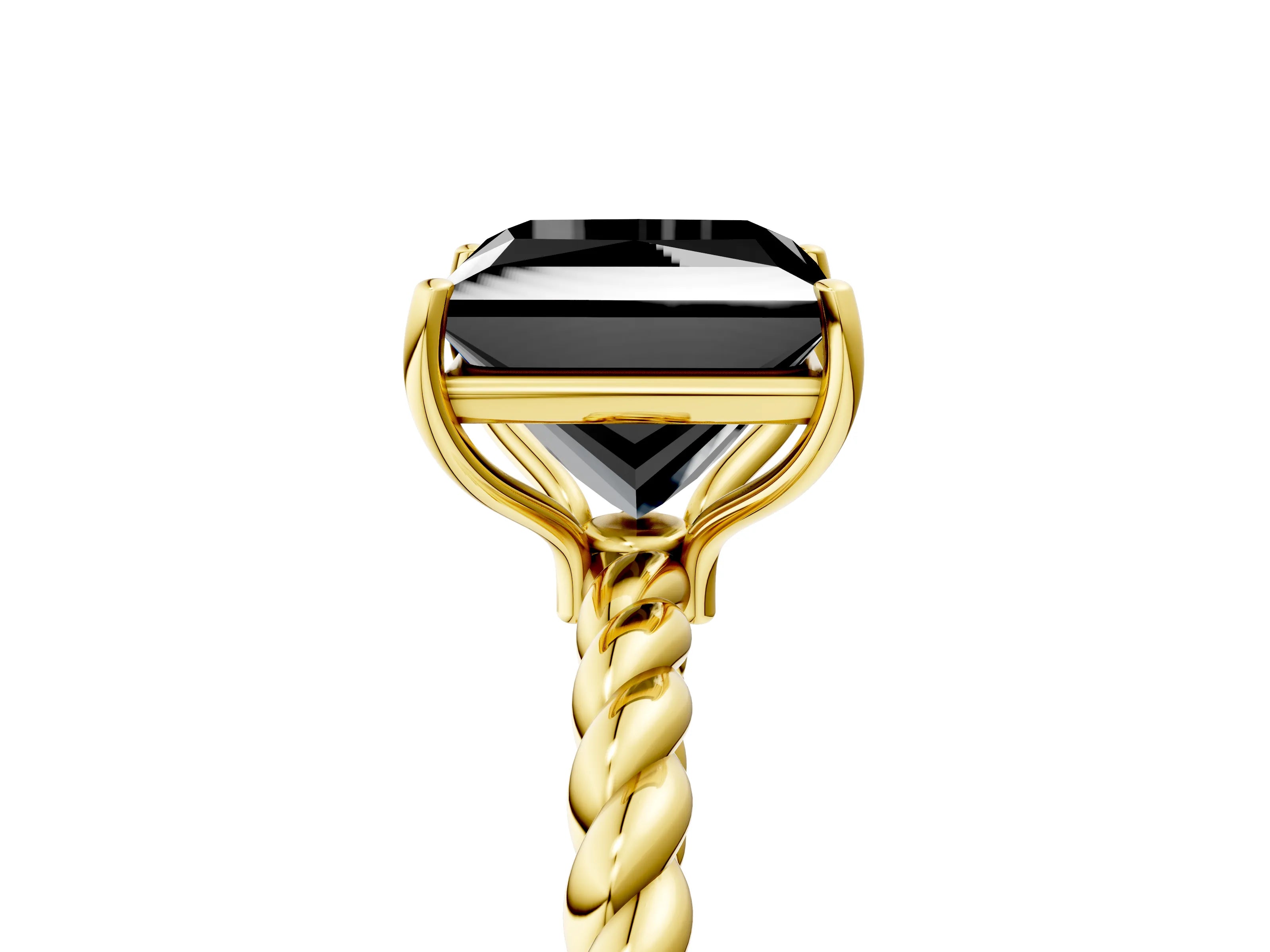 Yellow gold Fancy Black Princess Cut Solitaire Twisted Band 4-Prong Ring_5