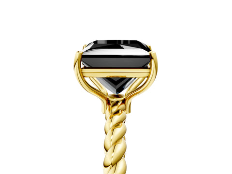 Yellow gold Fancy Black Princess Cut Solitaire Twisted Band 4-Prong Ring_5