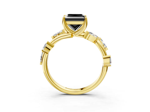 Yellow gold Fancy Black Princess Cut Solitaire Twisted Band Marquise Accent Prong Setting Ring_3