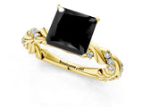 Yellow gold Fancy Black Princess Cut Solitaire Twisted Band with Pavé Accents and Four-Prong Setting_1