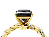 Yellow gold Fancy Black Princess Cut Solitaire Twisted Band with Pavé Accents and Four-Prong Setting_4