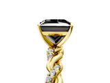 Yellow gold Fancy Black Princess Cut Solitaire Twisted Band with Pavé Accents and Four-Prong Setting_5