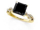 Yellow gold Fancy Black Princess Cut Solitaire Twisted Pave Band with Four-Prong Setting_4