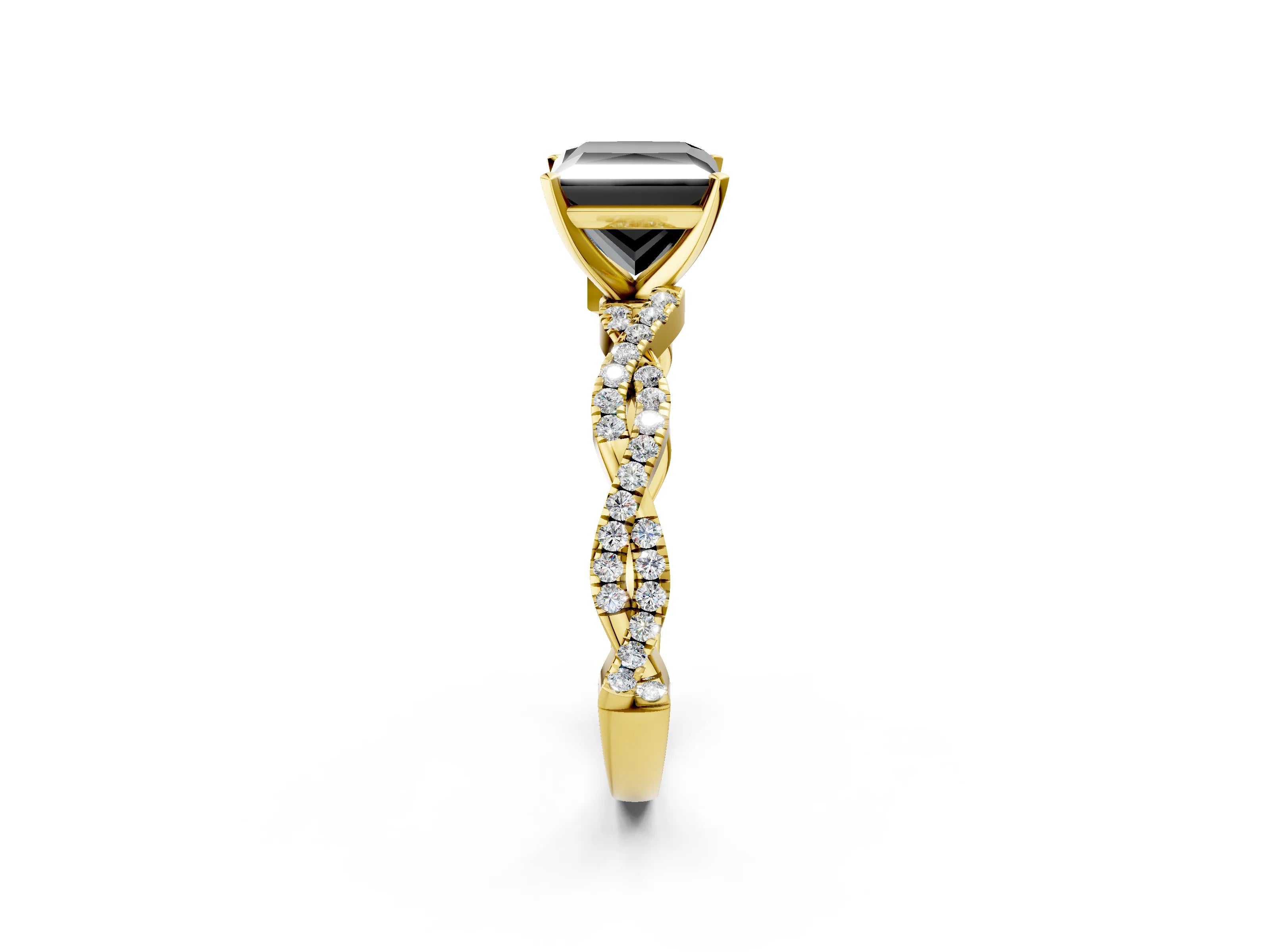Yellow gold Fancy Black Princess Cut Solitaire Twisted Pave Band with Four-Prong Setting_5