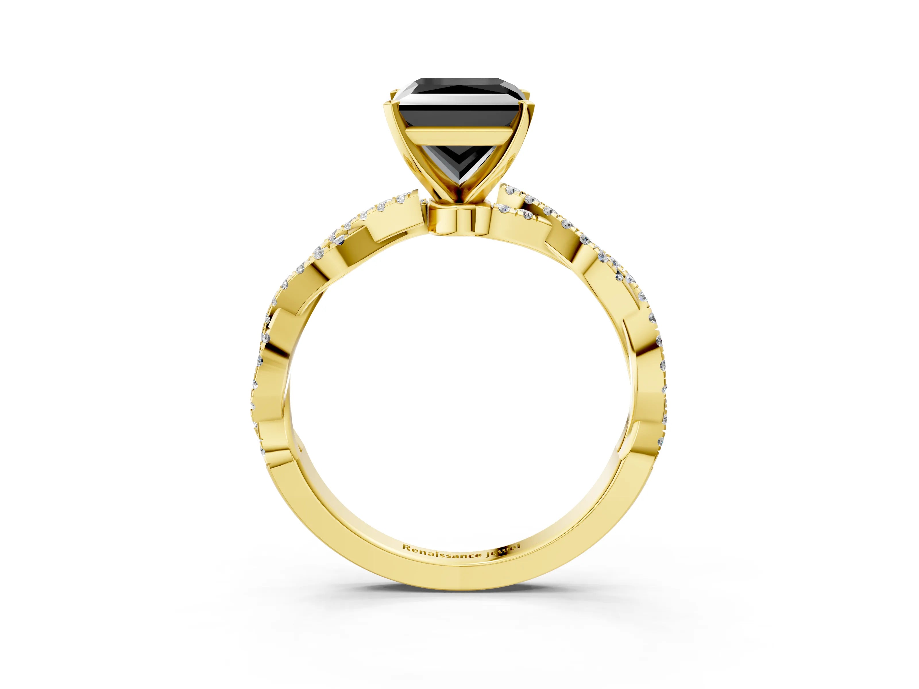 Yellow gold Fancy Black Princess Cut Solitaire Twisted Pave Band with Four-Prong Setting_6