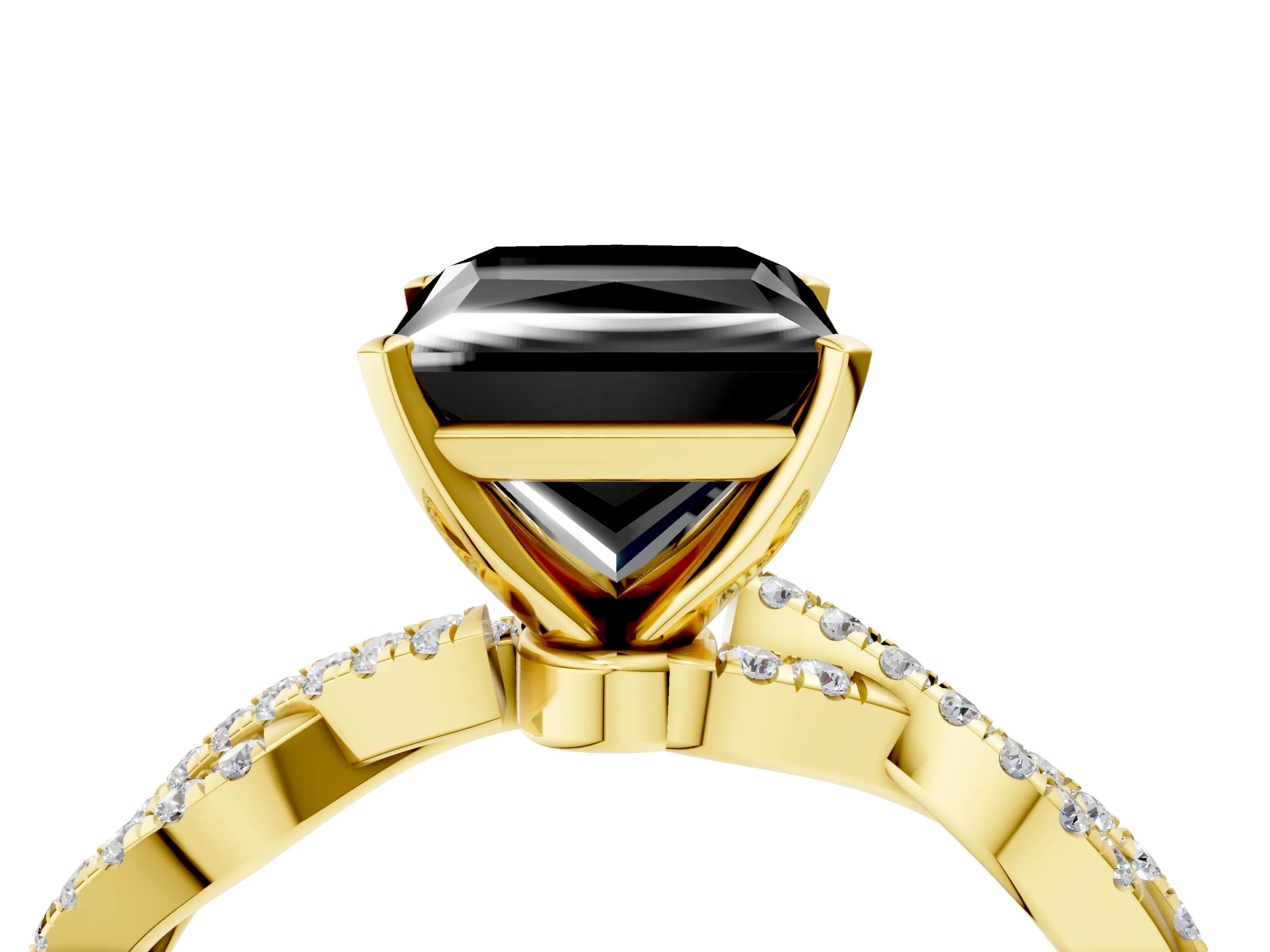 Yellow gold Fancy Black Princess Cut Solitaire Twisted Pave Band with Four-Prong Setting_7