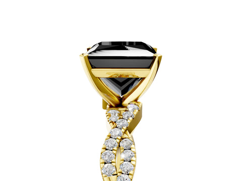 Yellow gold Fancy Black Princess Cut Solitaire Twisted Pave Band with Four-Prong Setting_8