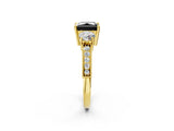 Yellow gold Fancy Black Princess Cut Three-Stone Diamond Ring with Pavé Band and Four-Prong Setting_2