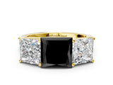 Yellow gold Fancy Black Princess Cut Three-Stone Diamond Ring with Prong Setting on a Classic Band_12