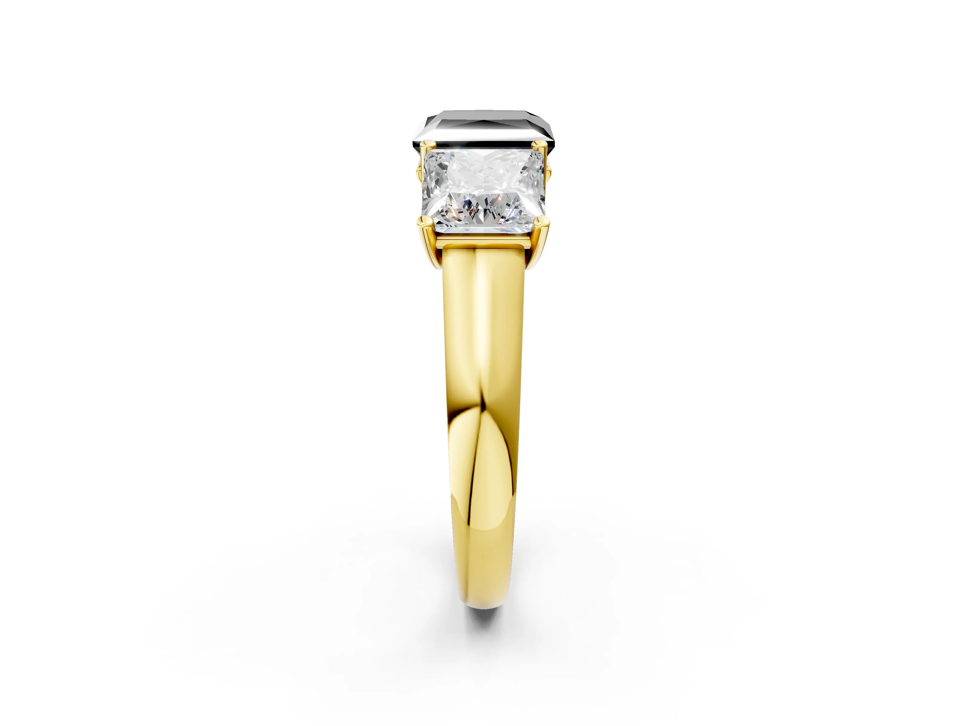 Yellow gold Fancy Black Princess Cut Three-Stone Diamond Ring with Prong Setting on a Classic Band_2