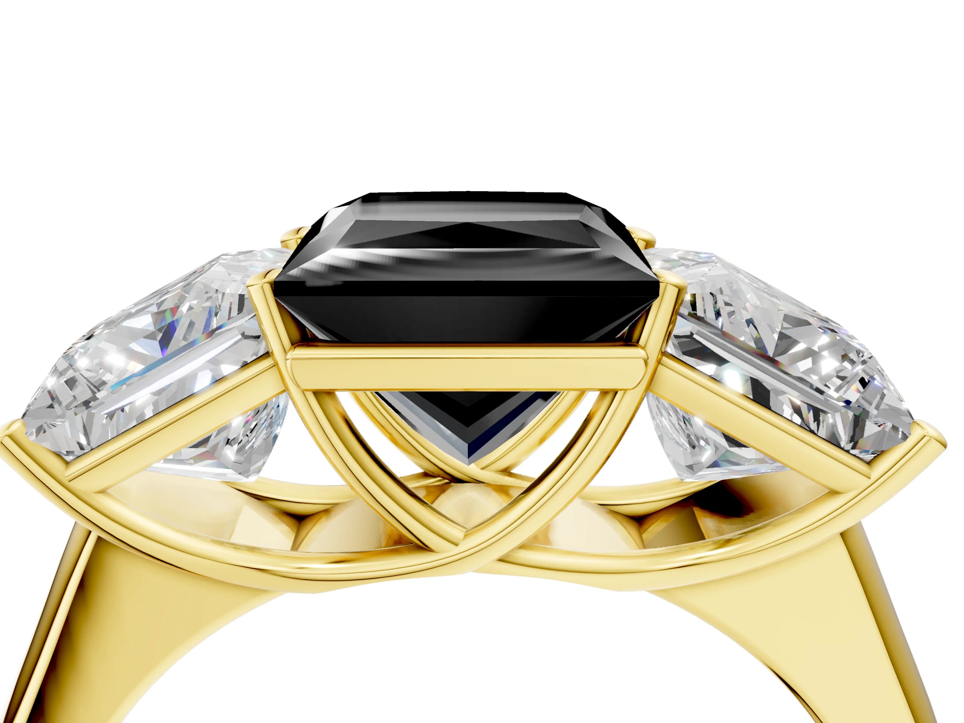 Yellow gold Fancy Black Princess Cut Three-Stone Diamond Ring with Prong Setting on a Classic Band_4