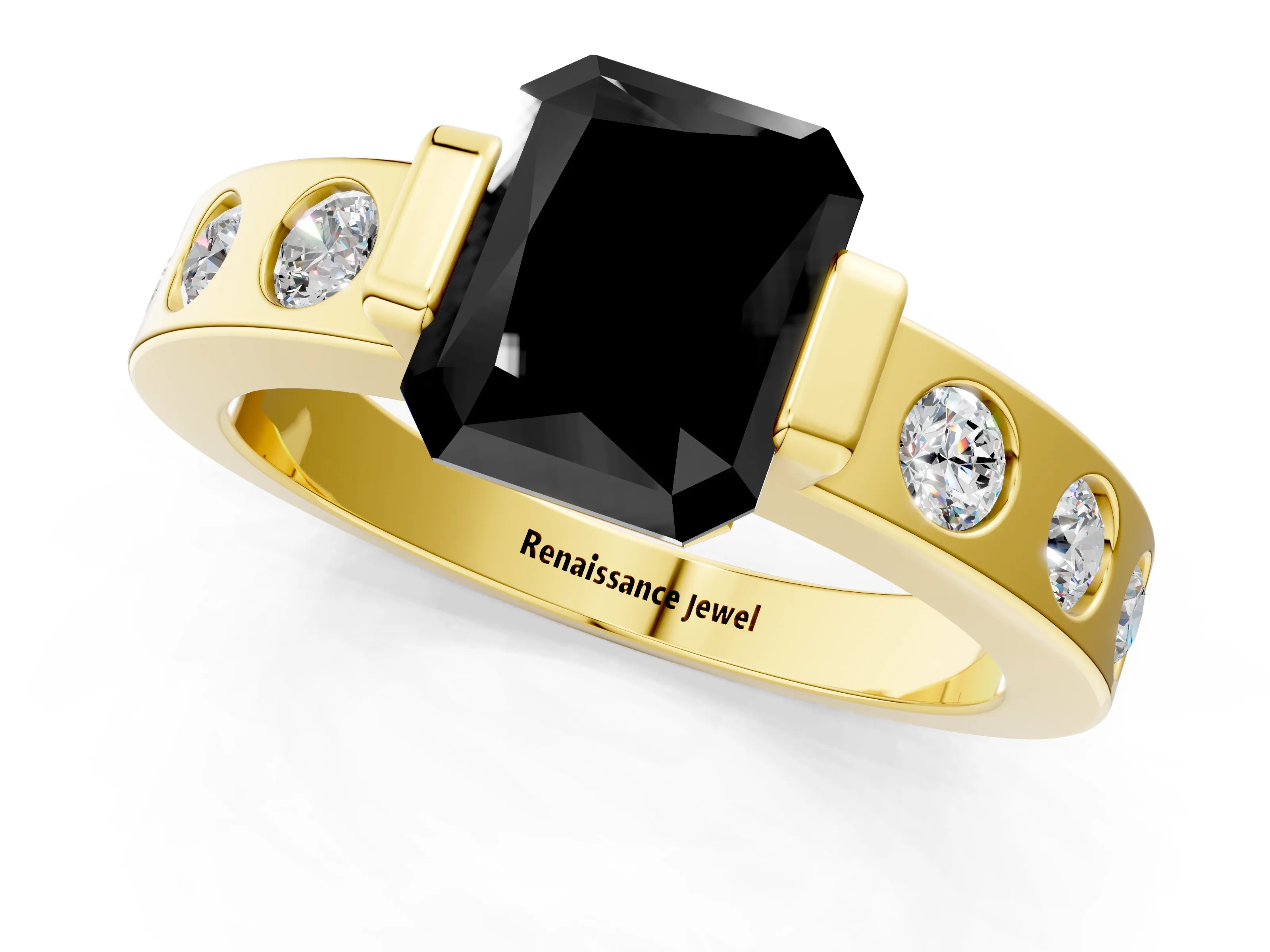 Yellow gold Fancy Black Radiant Cut Brilliant Channel-Set Diamond Ring with Bezel Prong Setting_1