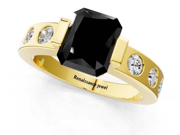 Yellow Gold Radiant Cut Tension Style Engagement Ring Setting for Black Center