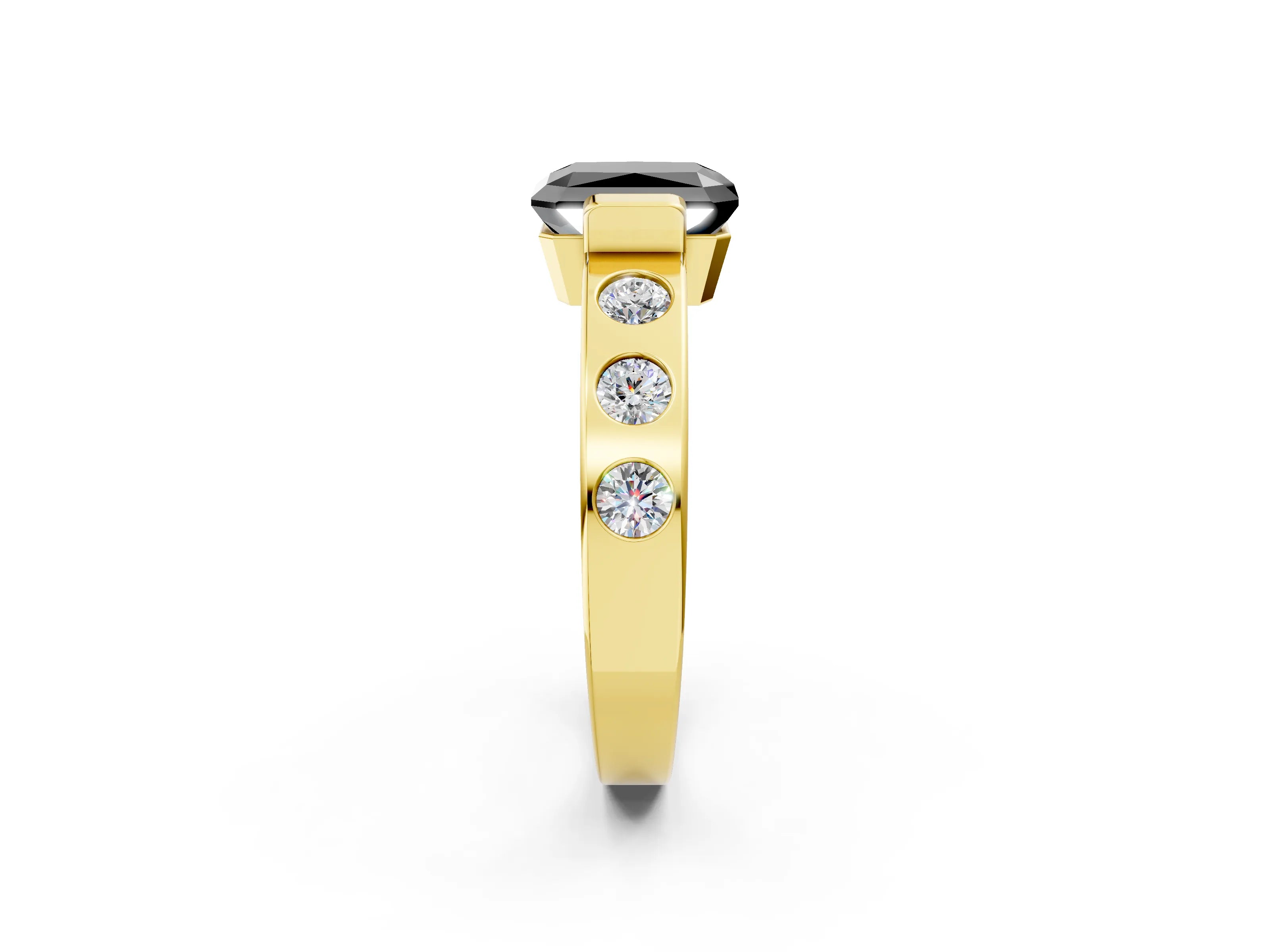 Yellow gold Fancy Black Radiant Cut Brilliant Channel-Set Diamond Ring with Bezel Prong Setting_2