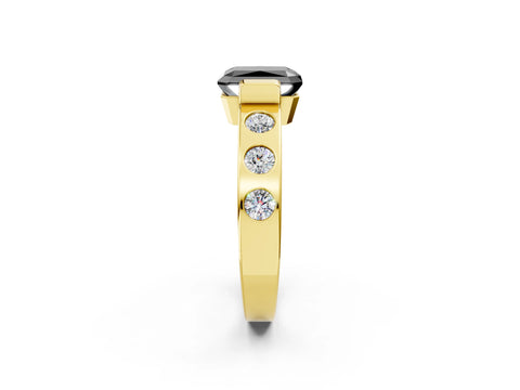 Yellow gold Fancy Black Radiant Cut Brilliant Channel-Set Diamond Ring with Bezel Prong Setting_2