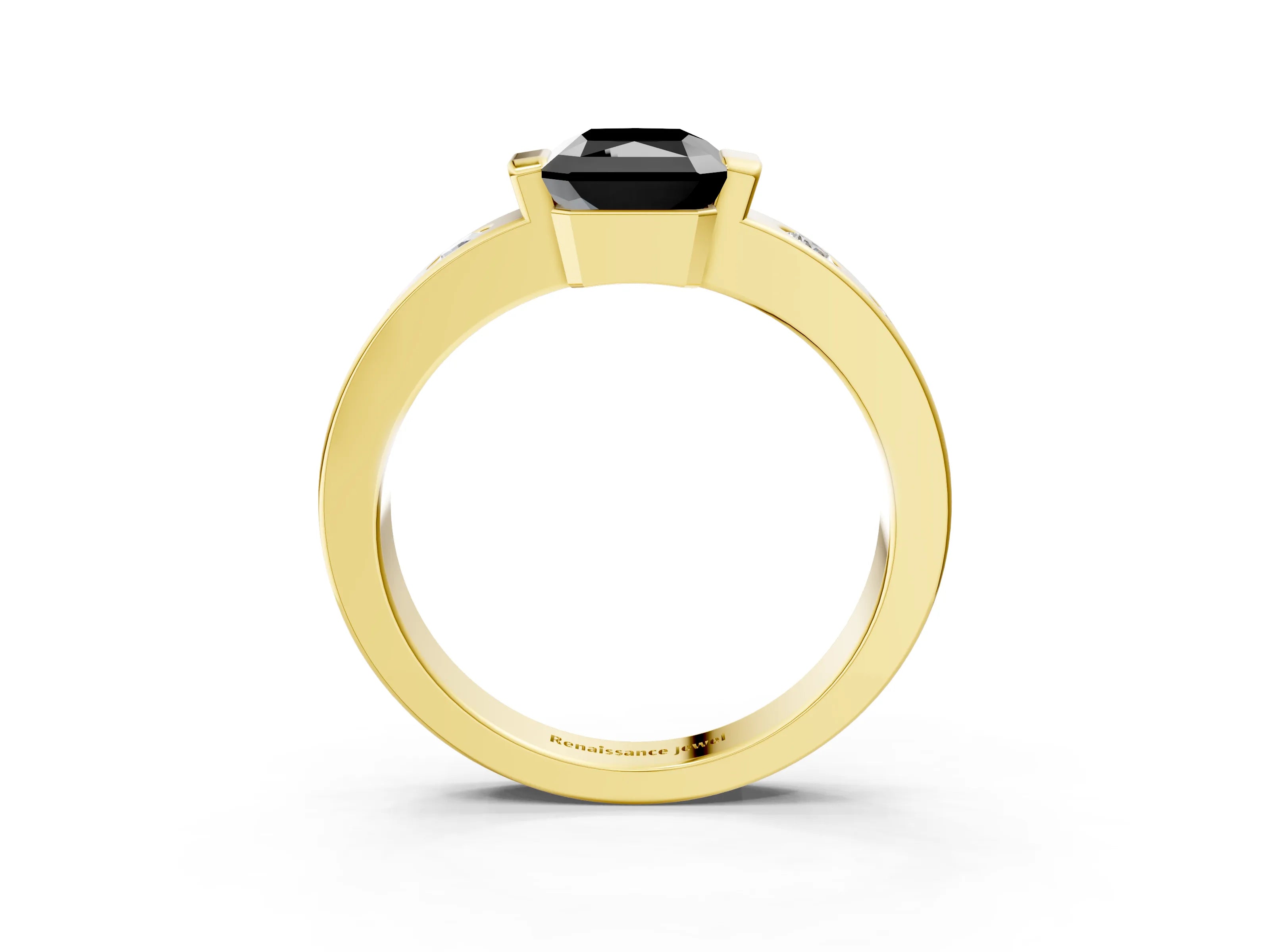 Yellow gold Fancy Black Radiant Cut Brilliant Channel-Set Diamond Ring with Bezel Prong Setting_3