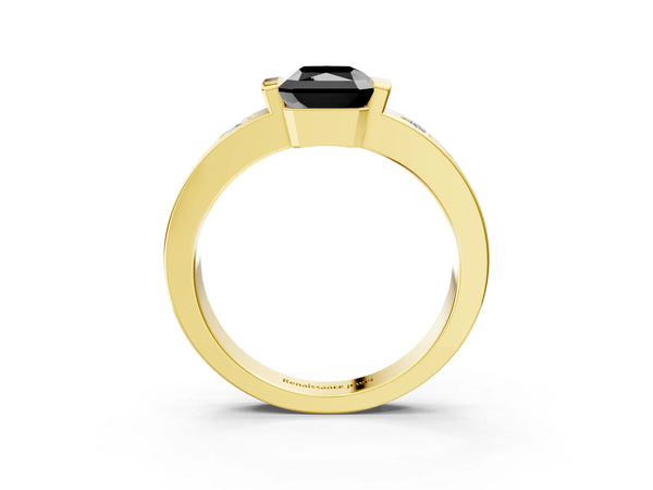 Yellow Gold Radiant Cut Tension Style Engagement Ring Setting for Black Center