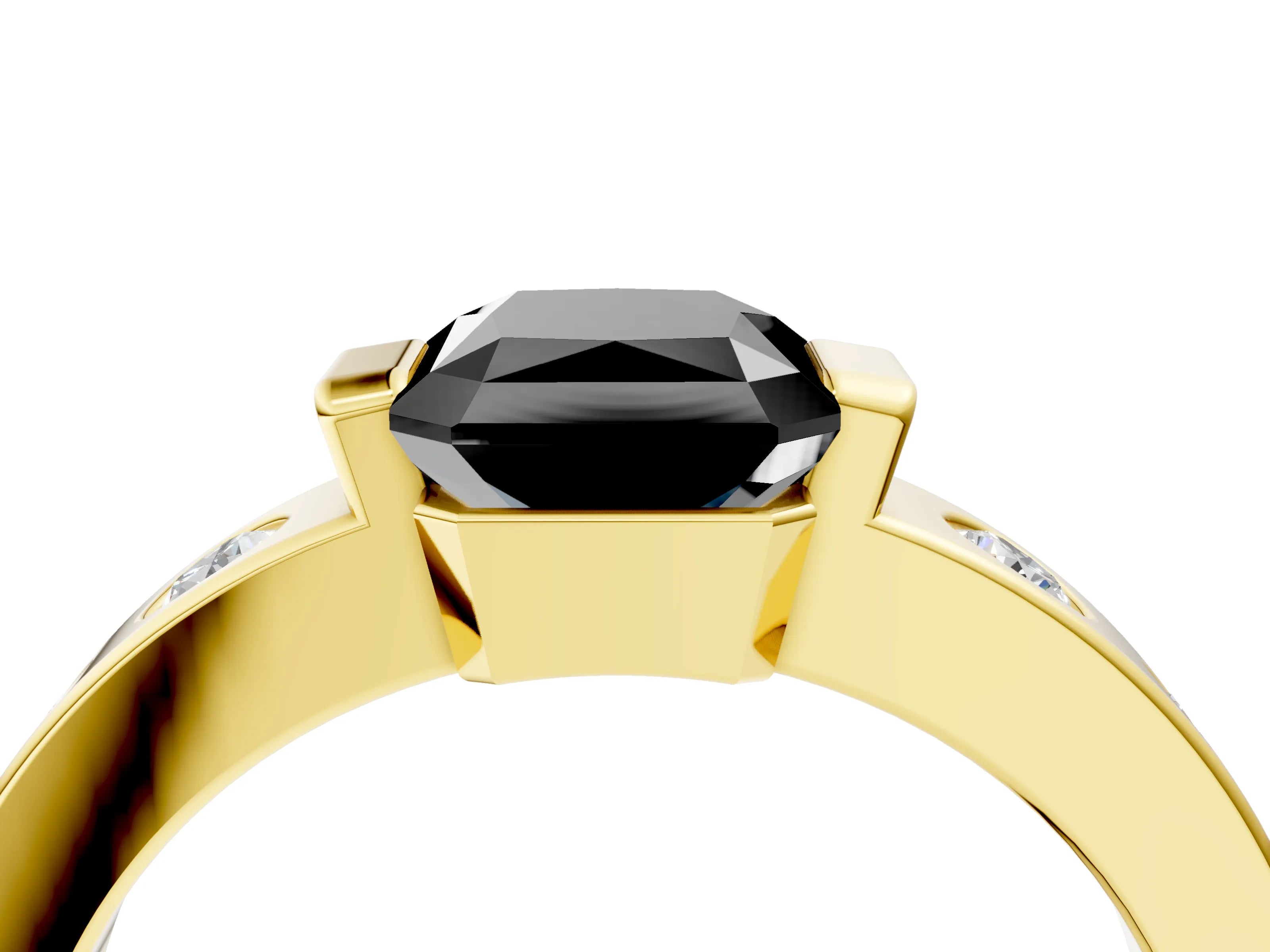 Yellow gold Fancy Black Radiant Cut Brilliant Channel-Set Diamond Ring with Bezel Prong Setting_4