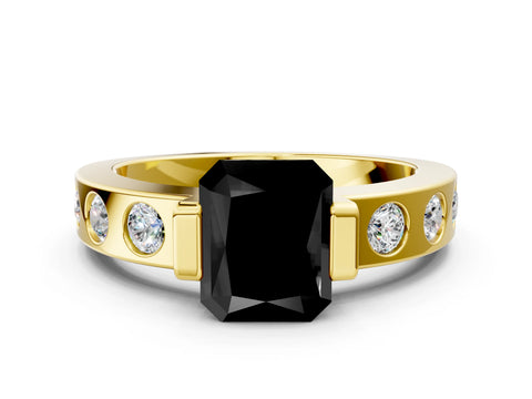 Yellow gold Fancy Black Radiant Cut Brilliant Channel-Set Diamond Ring with Bezel Prong Setting
