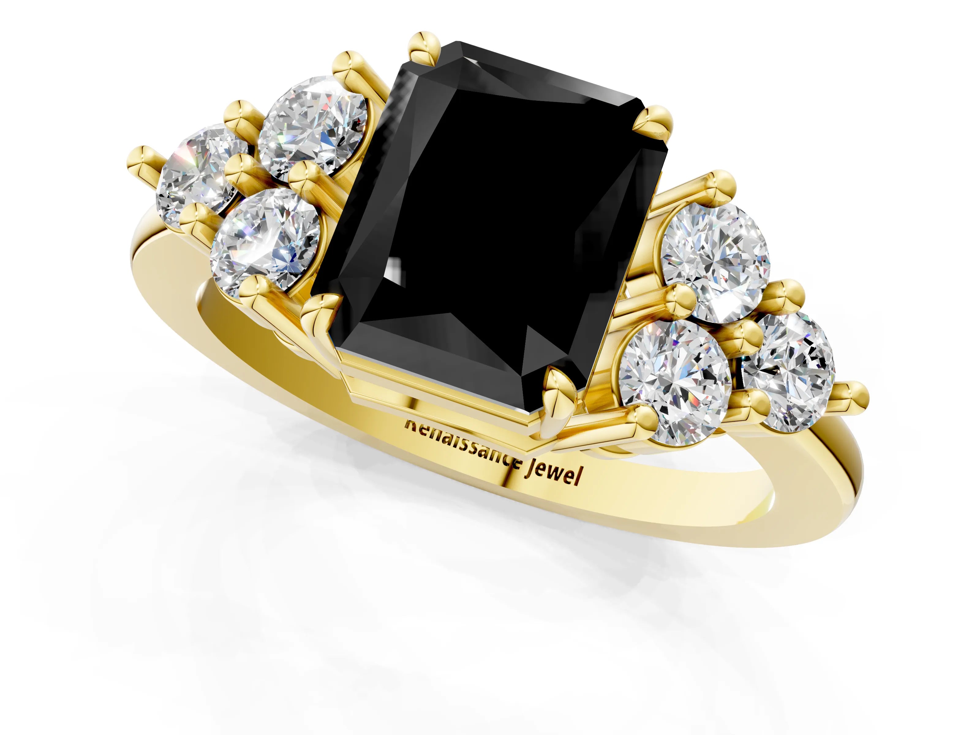 Yellow gold Fancy Black Radiant Cut Brilliant Diamond Cluster Accent Solitaire Ring with Prong Setting_1