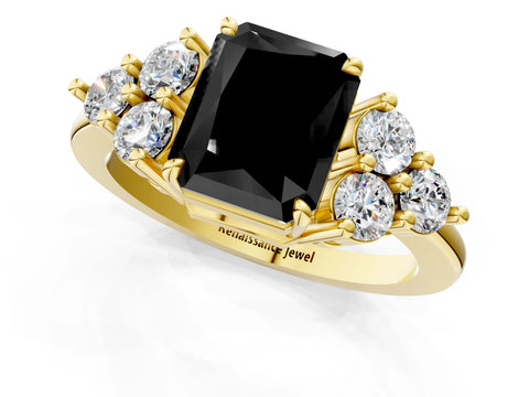 Yellow gold Fancy Black Radiant Cut Brilliant Diamond Cluster Accent Solitaire Ring with Prong Setting_1