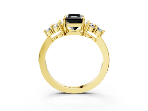 Yellow gold Fancy Black Radiant Cut Brilliant Diamond Cluster Accent Solitaire Ring with Prong Setting_3