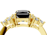Yellow gold Fancy Black Radiant Cut Brilliant Diamond Cluster Accent Solitaire Ring with Prong Setting_4