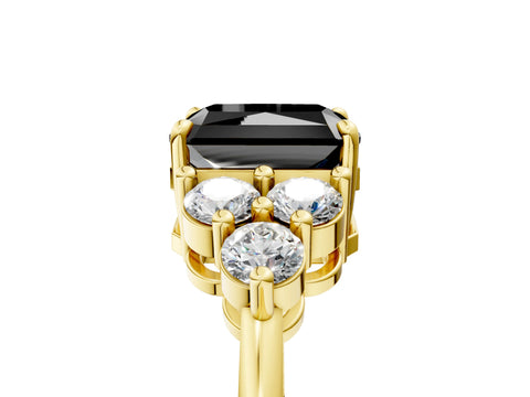 Yellow gold Fancy Black Radiant Cut Brilliant Diamond Cluster Accent Solitaire Ring with Prong Setting_5