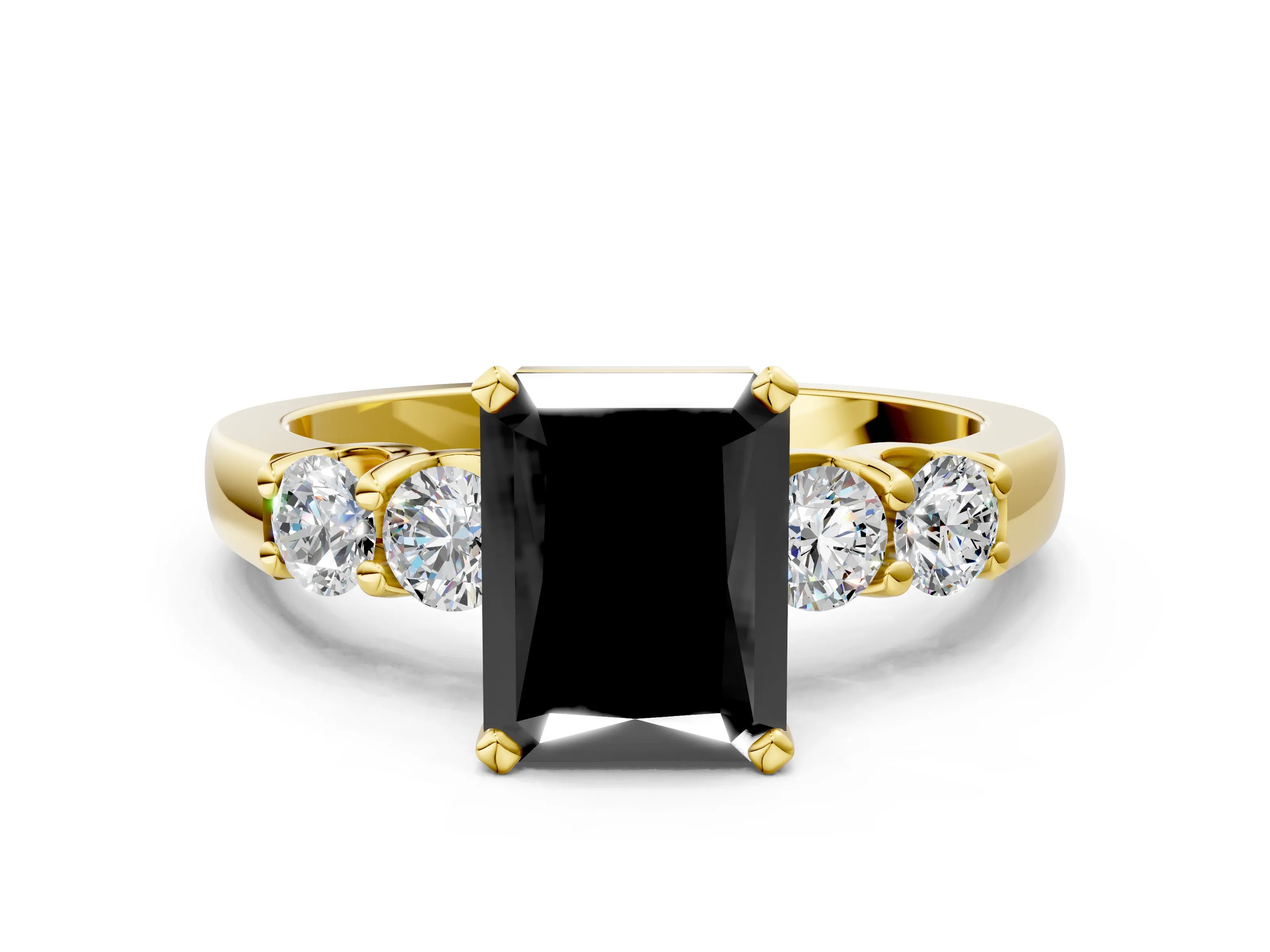 Yellow gold Fancy Black Radiant Cut Brilliant Diamond Five-Stone Engagement Ring with Prong Setting on a Classic Band_3